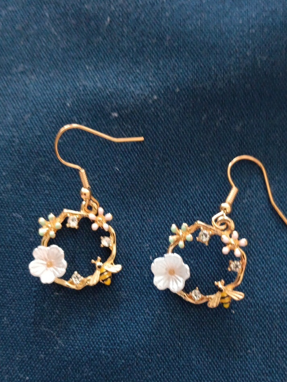 Delicate Gold Floral  Earrings with White Flower Accents